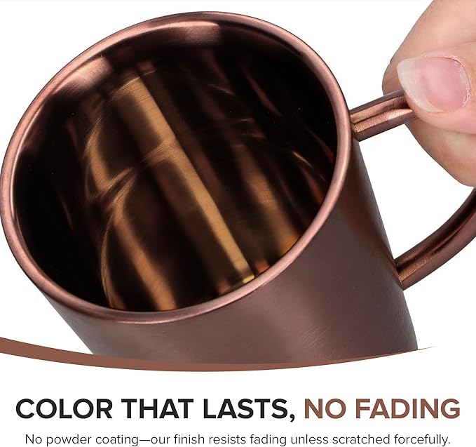 BigBak Stainless Steel Coffee Mugs with Handle – Set of 2, 15 oz Rose Gold – Insulated Metal Cups, Double Wall, BPA-Free, Unbreakable, Dishwasher Safe