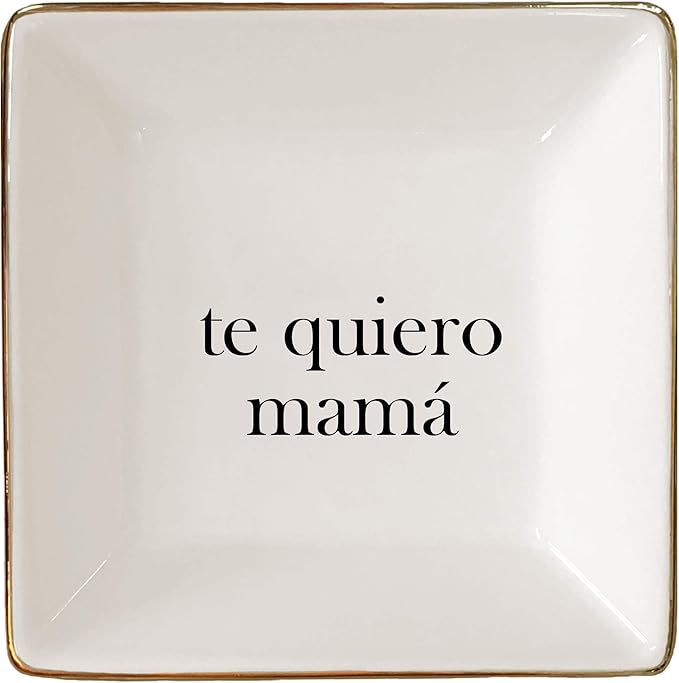 Simply Charmed I Love You Mom Spanish Gift - Ceramic Jewelry Dish or Ring Holder – Trinket Tray – Fun Birthday or Christmas Gift for Mama or Madre