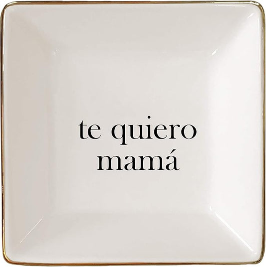 Simply Charmed I Love You Mom Spanish Gift - Ceramic Jewelry Dish or Ring Holder – Trinket Tray – Fun Birthday or Christmas Gift for Mama or Madre