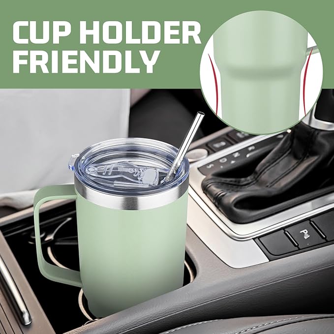 20 oz Tumbler with Handle Stainless Steel Insulated Coffee Tumbler with Lid and Straw Double Wall Vacuum Insulated Coffee Mug Leak Proof Travel Mug Tumbler for Hot and Cold Drink (Green Tea,8pack)