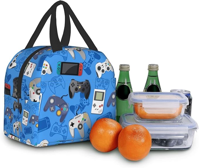 Video Game Portable Lunch Tote Bag Reusable Lunch Box for Men and Women Perfect for Camping/Hiking/Picnic/Beach/Travel