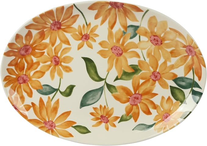 Bloomhouse Sunnyflower 2 Piece Hand-Painted Floral Stoneware Serving Set