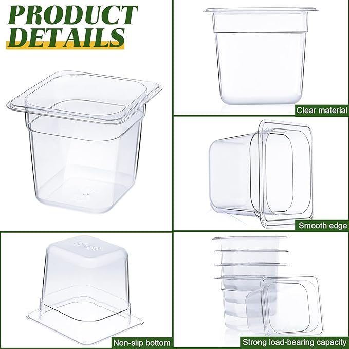 Yinder 12 Pcs Plastic Clear Food Pans 1/6 Size Stackable Polycarbonate Food Containers with Capacity Indicator Restaurant Commercial Hotel Pan for Fruits Vegetables Beans Corns (4'' Deep)