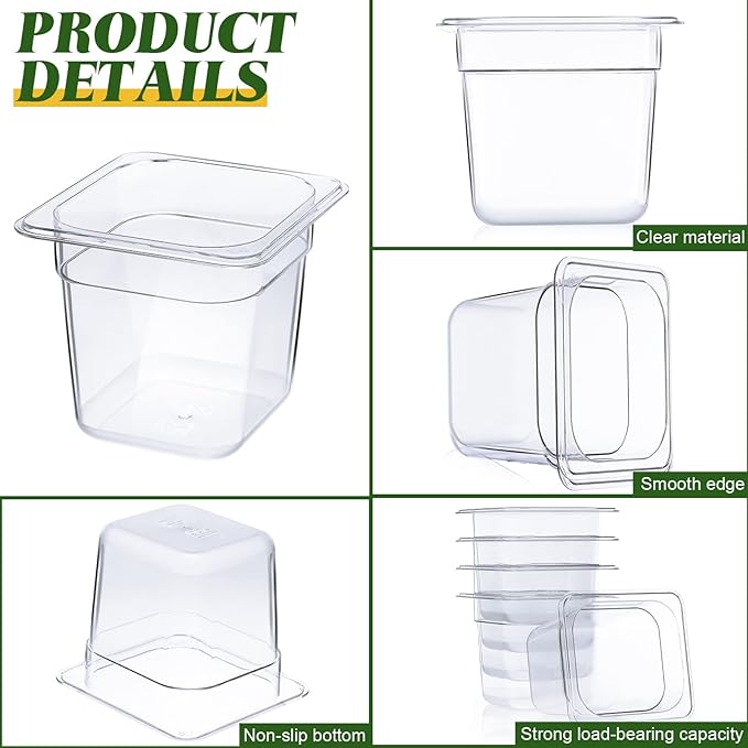 Yinder 12 Pcs Plastic Clear Food Pans 1/6 Size Stackable Polycarbonate Food Containers with Capacity Indicator Restaurant Commercial Hotel Pan for Fruits Vegetables Beans Corns (6'' Deep)