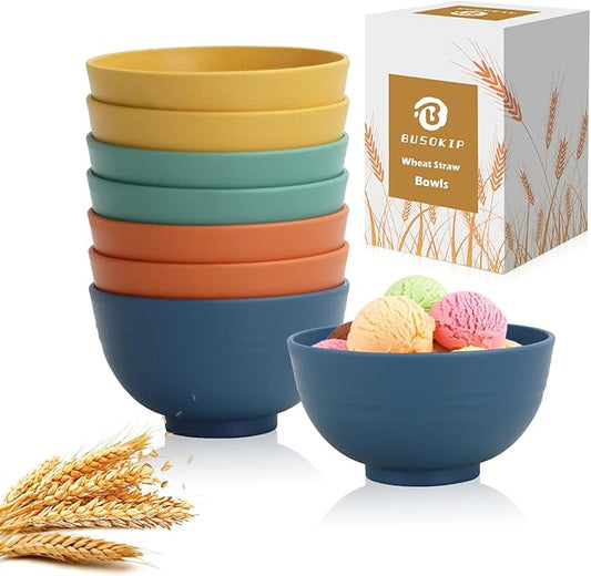 Wheat Straw Bowls, 10 OZ Snack Bowl Set of 8, Unbreakable Small Bowl, Alternative Plastic Bowls Reusable for Snack, Dessert and Appetizer, Microwave and Dishwasher Safe (Multicolor)