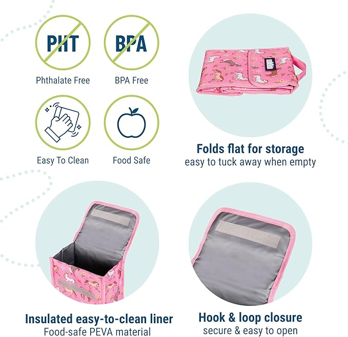Wildkin Kids Insulated Lunch Bag – Reusable, Ideal for Hot/Cold Snacks, School & Travel - Wild Horses