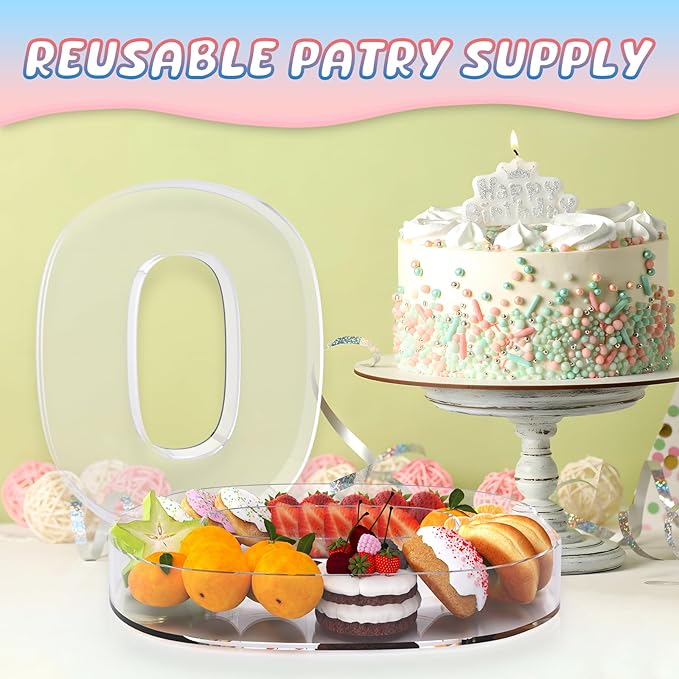 13.8" Extra Large Acrylic Letter Charcuterie Board Box, Reusable Fillable Letter Cake Candy Dish Display Serving Tray for Birthday Anniversary Party Decoration (O)