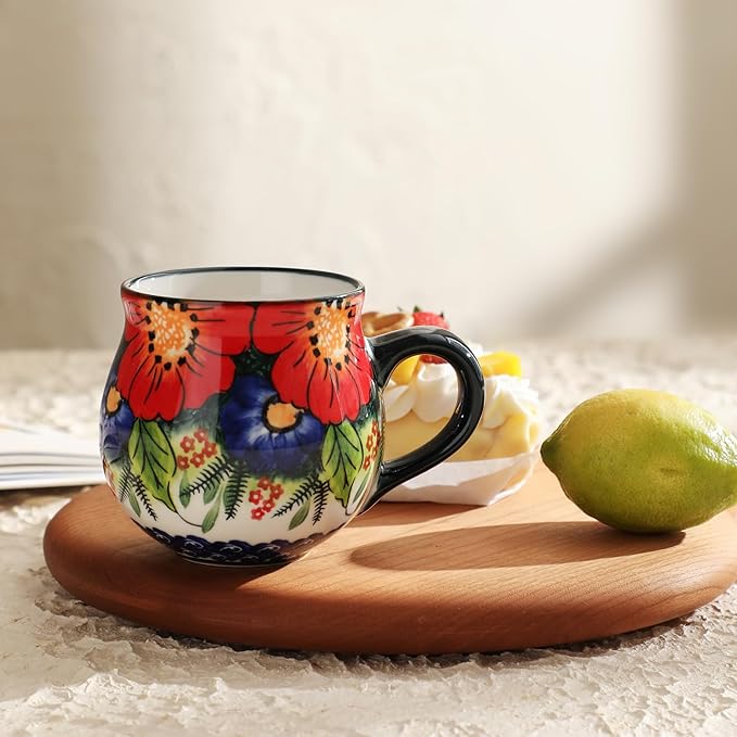 ALMA 2025 Updated Ceramic Coffee Mug 12oz/380ml,Flower Mug,Unique Tea Cup For Women,Microwave Oven Safe(Jungle Floral,Medium)