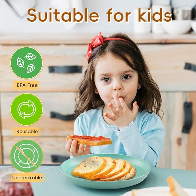 Wheat Straw Plate, Unbreakable Dinner Plates Set of 12/8, Dishwasher & Microwave Safe Plastic Plates Reusable, Lightweight Plates for kitchen (8 PCS, 9 IN)