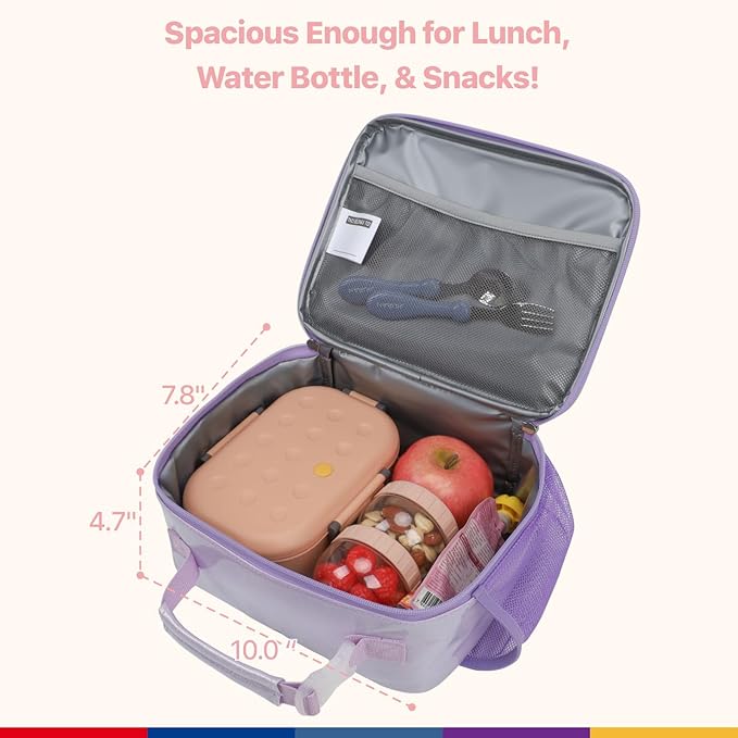 Bagseri Kids Lunch Bag Girls - Kids Lunch Box Insulated Leak-Proof and Reusable Lunch Bag for Girls with Water Bottle Holder Toddler Lunchbox for Daycare and School, Glitter Purple