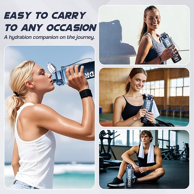 Water Bottle, 16oz Sports Water Bottles with Time Marker Wide Mouth, Motivational and Leakproof Drink Bottle, BPA Free Tritan with Carry Strap for Gym Fitness Outdoor(Direct Drink 1 Bottle)