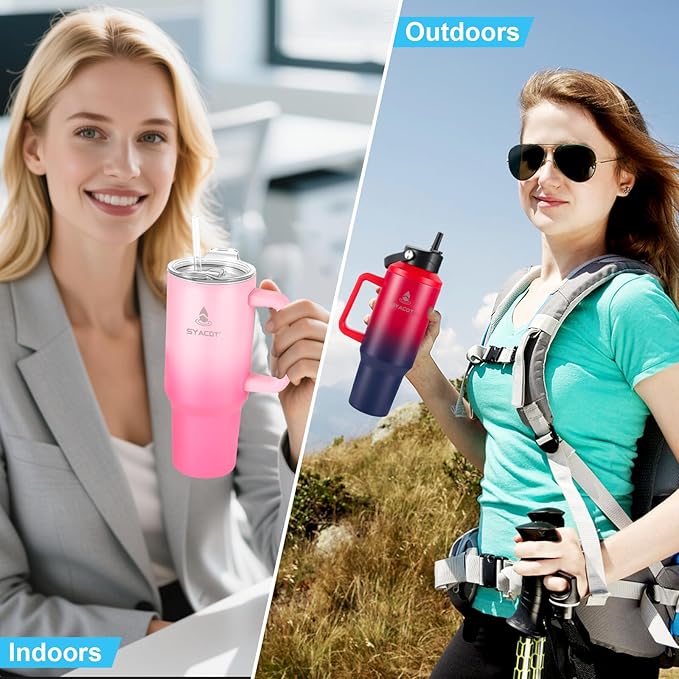 40 oz Tumbler with Handle and Straw or Convert to 40 oz Insulated Water Bottle Fits in Cup Holder. Stainless Steel Metal Water Flask with 2 Lids for Travel,Camping,Gym Sports Coffee Mug Thermal Cup