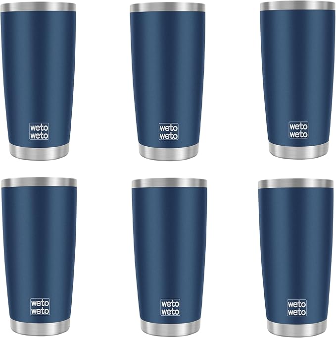 WETOWETO 20oz Tumbler, Stainless Steel Vacuum Insulated Coffee Travel Mug, Double Wall Powder Coated Insulated Coffee Mug Travel Mug with Lid Thermal Cup for Outdoor, Navy Blue, 6 Pack