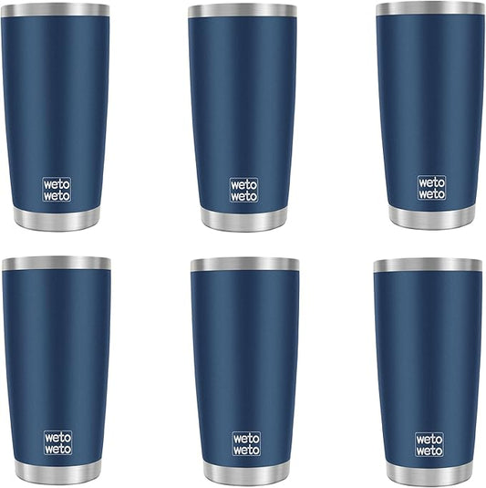 WETOWETO 20oz Tumbler, Stainless Steel Vacuum Insulated Coffee Travel Mug, Double Wall Powder Coated Insulated Coffee Mug Travel Mug with Lid Thermal Cup for Outdoor, Navy Blue, 6 Pack