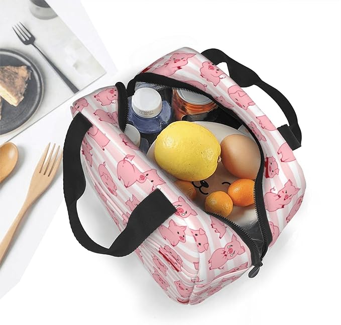 Pink Pig Lunch Box Animal Lunch Bag Insulated Reusable Lunch Tote Bag Cooler Tote Bag for Men Women