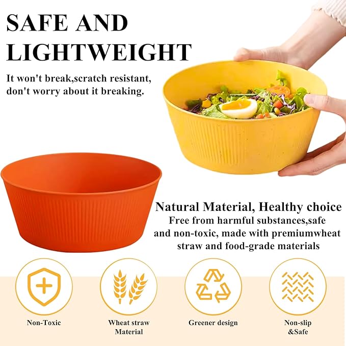 Old Tjikko Snack Bowls,Set of 6 Rice Bowls,100% BPA-Free Wheat Straw Fiber Snack Bowls,Eco-friendly Safe Kitchen Bowl for Children Adult Support Microwave (36oz-6pcs)