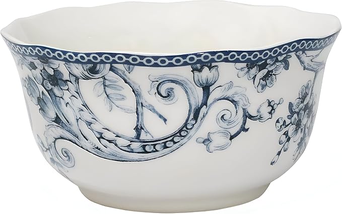 222 Fifth Adelaide 16-Piece Square Floral Dinnerware Set – Service for 4, Blue & White Porcelain Plates & Bowls, for Everyday Dining & Entertainment, Microwave & Dishwasher Safe, Chip Resistant