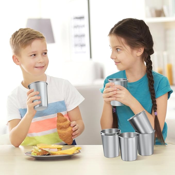 Ruisita 10 Pieces 12 Ounce Stainless Steel Cups Metal Pint Cups Shatterproof Drinking Glasses for Kids or Adults (12 oz/350 ml)