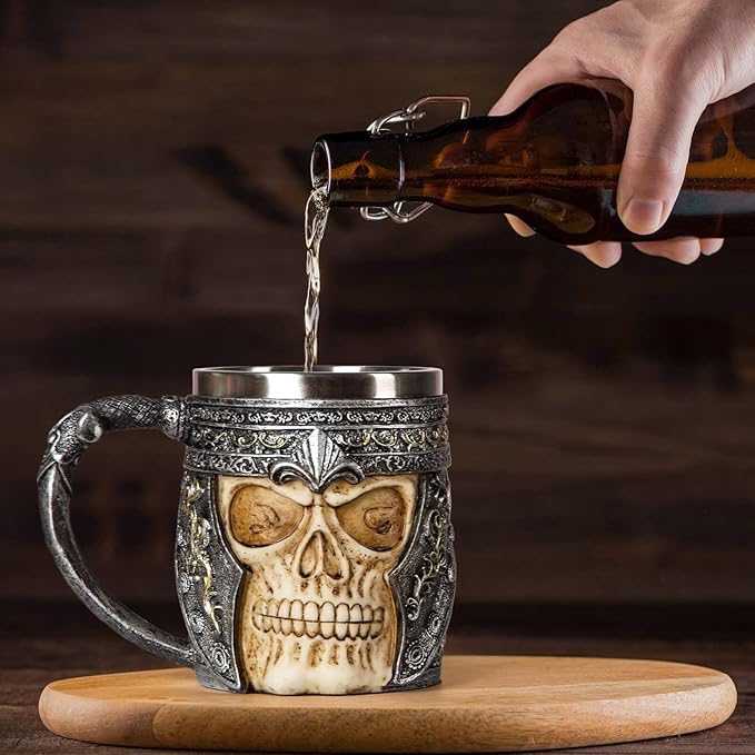Skull Coffee Mug Stainless Steel Viking Gifts for Men Beer Mugs Novelty Christmas Gifts for Father, Husband Cool Coffee Mugs, 12.25 oz