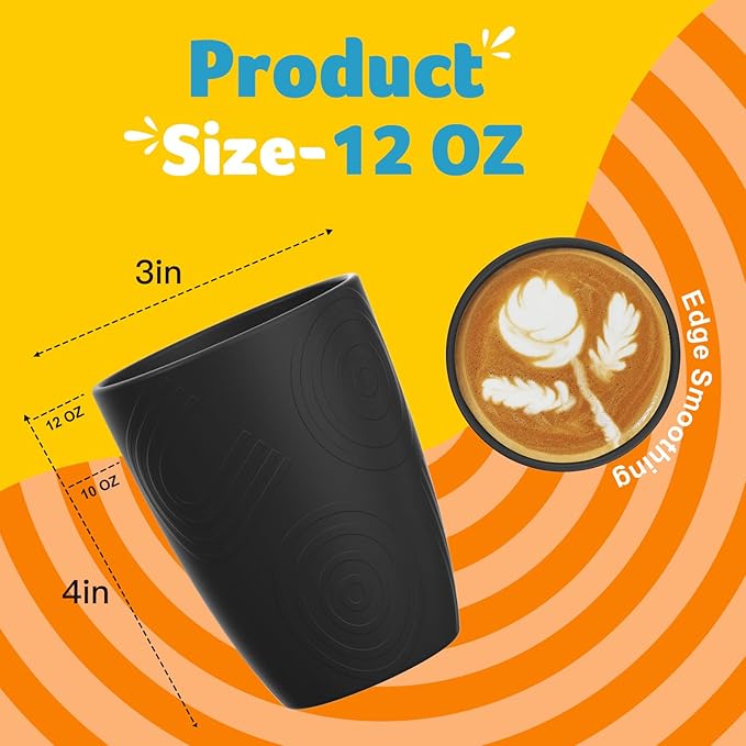 Homienly Wheat Straw Cups 8 PCS Plastic Cups Unbreakable Drinking Cup Reusable Dishwasher Safe Water Glasses with Black Colors (12 OZ)