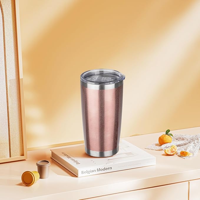 20oz Tumbler with Lid Stainless Steel Insulated Tumblers Travel Coffee Tumbler Bulk Double Wall Vacuum Insulated Water Cup Christmas Gifts for Women Men Her Him Home Office (Rose Gold, 4pack)