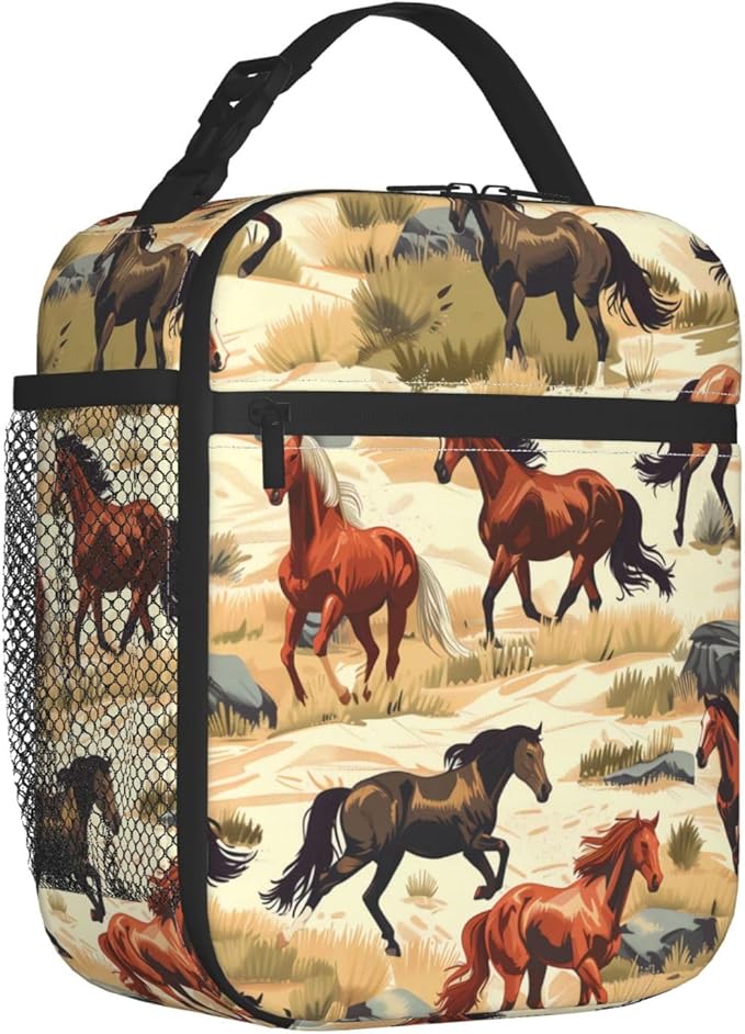 Reusable Horse Lunch Box for Kids Girls Boys Women Adult, Insulated Wild Animal Lunch Bag,Polyester Cooler Handbags Case for School Picnic Work Travel Beach or Hiking (Desert)
