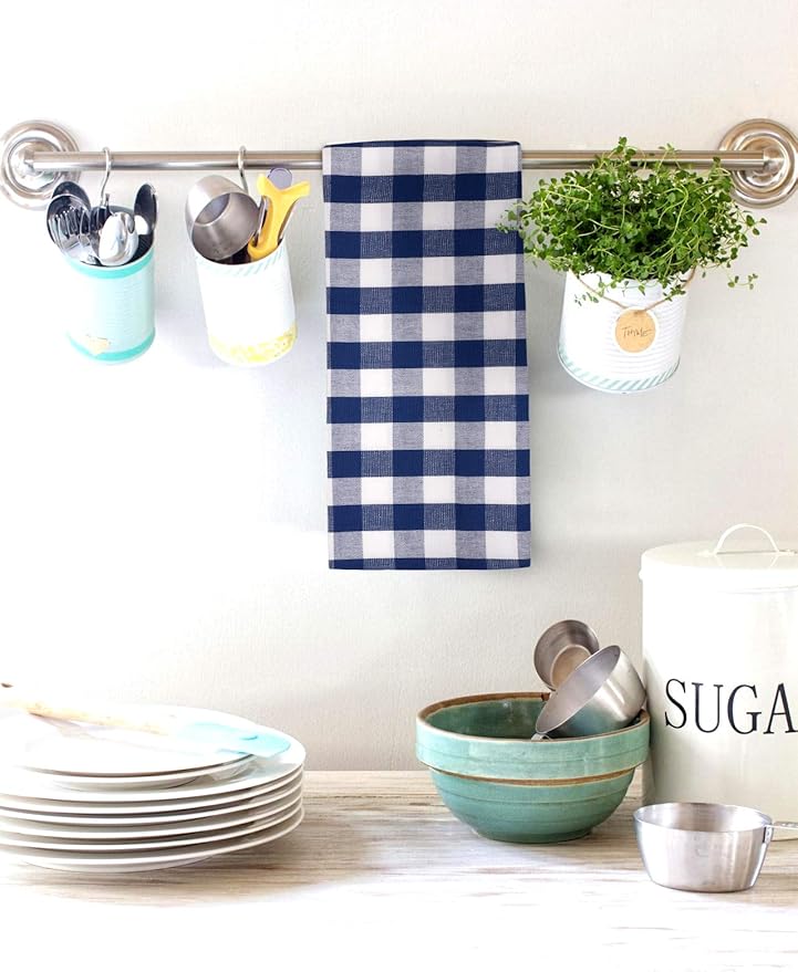 Urban Villa Kitchen Towels Set of 6 Buffalo Checks Blue/White Kitchen Towels 20X30 Inches 100% Cotton Highly Absorbent Kitchen Towels Premium Quality Ultra Soft Mitered Corners KitchenTowels