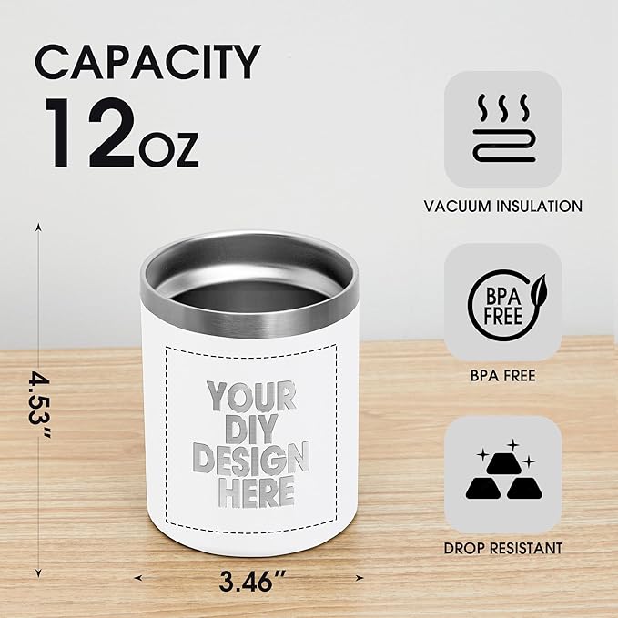 Personalized Custom Tumbler Print in USA 12oz 50Pcs Stainless Steel Travel Coffee Cup with Lid & Straw Double Wall Insulated Mug With Colorful Text Logo Photo