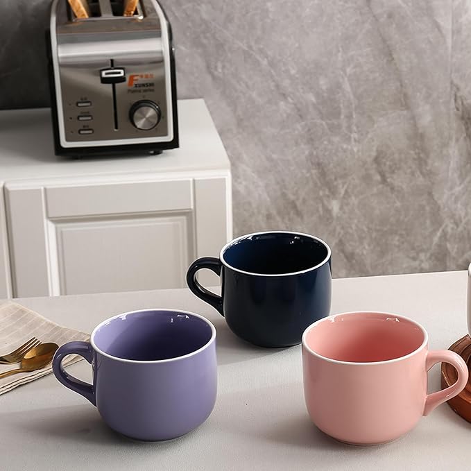 21 OZ Large Soup Mugs with Handles Microwave Safe, Oven Proof Soup Bowls, Porcelain Soup Cup for Dishwasher, Home, Office, Breakfast, Tea Parties, Dinner, Pink