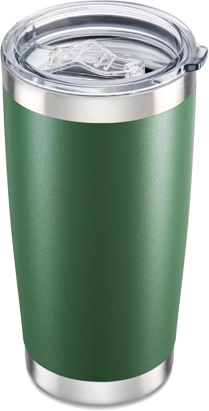 20 oz Tumbler with Lid Stainless Steel Double Wall Vacuum Insulated Tumblers Powder Coated Cups Travel Mug Keep Drinks Cold and Hot, Dark Green