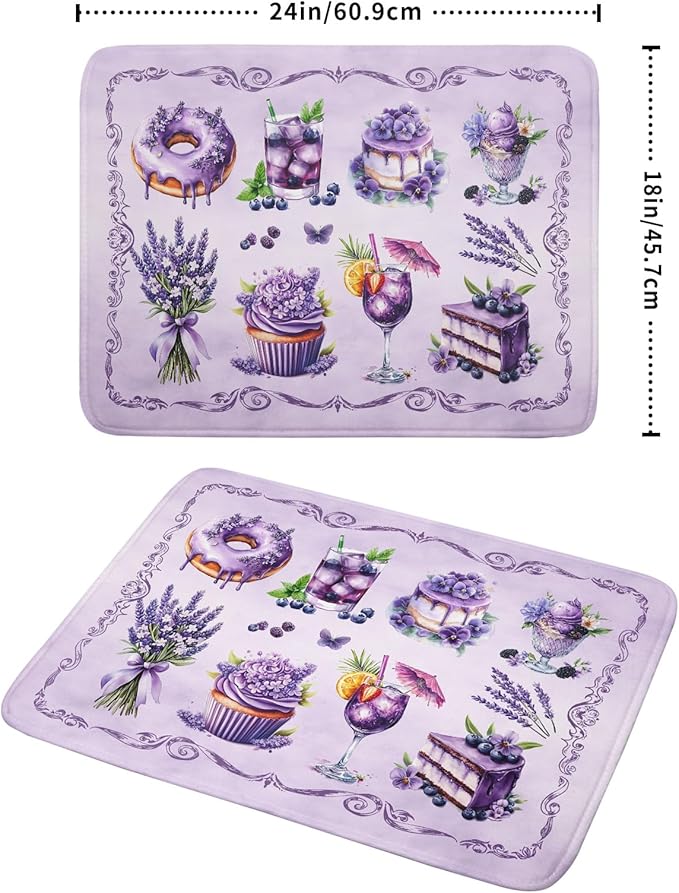 Purple Coffee Matt for Counter Sweet Dish Drying Mats for Dessert Lover Large Size Absorbent 18 X 24 In