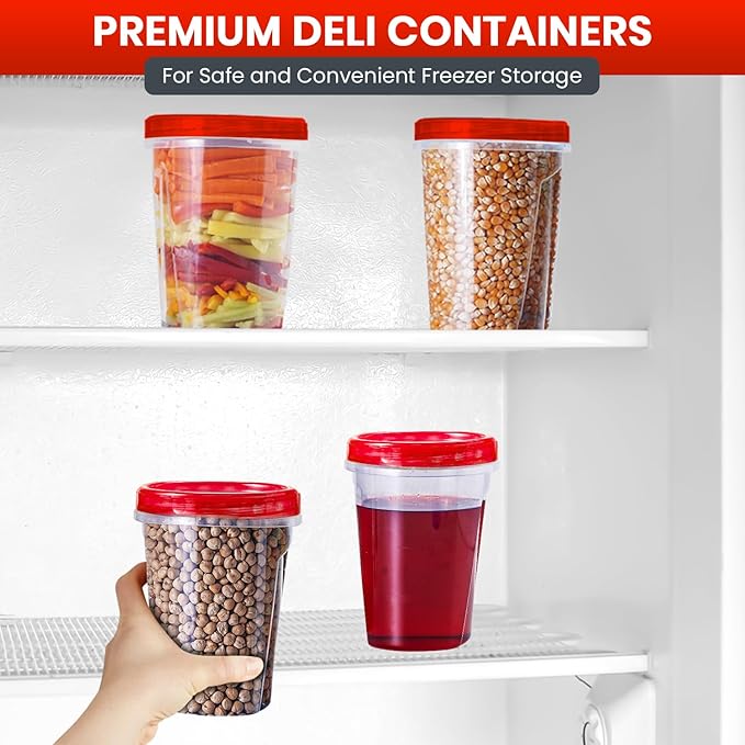 RFAQK 10 PCS Freezer Storage Containers-[10*32 OZ] Plastic Food Storage Containers with Twist Top Lids-BPA Free Leakproof Jars-Deli Container Stackable Meal Prep Reusable Box for Lunch,Soup,Oats,Gym