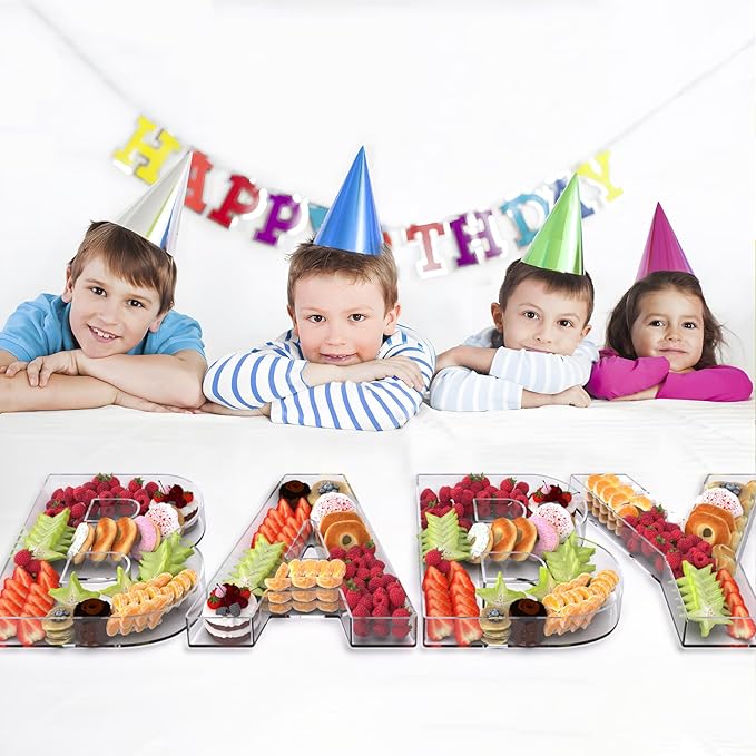 11" Acrylic Letter Charcuterie Box, Reusable Fillable Alphabet Number Shaped Form Tray for Birthday Anniversaries, Party Decorative Serving Plates Display Candy Cake (A)