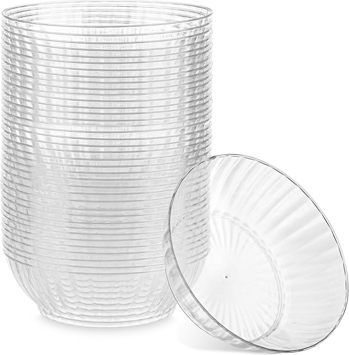 PLASTICPRO 60 Pack Crystal Like Clear Disposable Plastic Plates Dinner Dishes 10 ounce Bowls for Special Occasions Parties