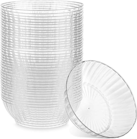 PLASTICPRO 60 Pack Crystal Like Clear Disposable Plastic Plates Dinner Dishes 10 ounce Bowls for Special Occasions Parties