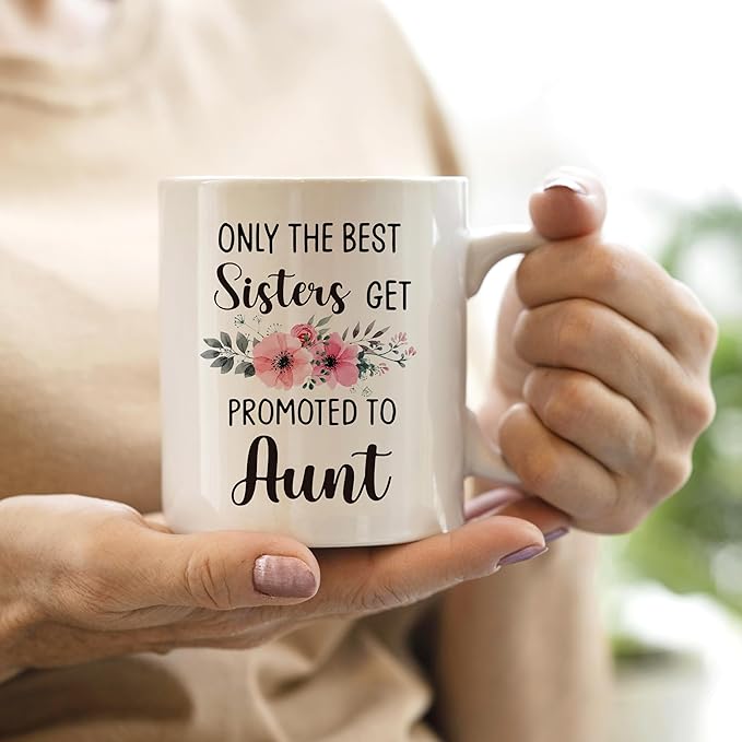 QASHWEY Aunt Mug, Aunt Coffee Mug, Pregnancy Announcement Mugs Tea Cups Gifts for AuntAuntie, Auntie Mothers Day CoffeeMug, Gifts for AuntAuntie, Promoted toAunt CoffeeCups Ceramic 11oz