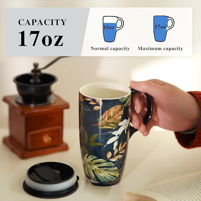 Topadorn Ceramic Mug Leaf Porcelain Coffee Mug with Gift Box,17oz. Leaves
