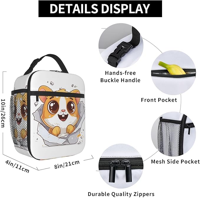 Cheerful Hamster Lunch Box for Women Men, Insulated Lunch Box, Reusable Lunch Bag for Office, Work, Picnic, Travel