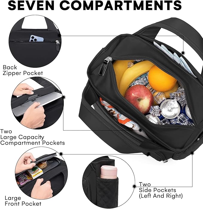 Artelaris Insulated Lunch Bag for Women,Leak-Proof Cooler Lunch Box, Cooling Tote for Adult,with 7 Pockets,Adjustable Strap(15 Liters)