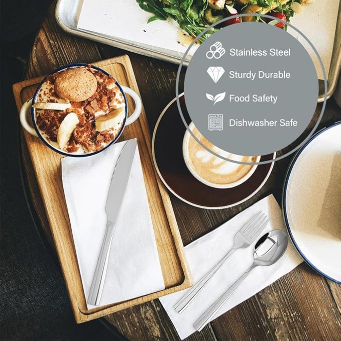 Silverware Set,18/10 Stainless Steel 18Piece Silverware Set For 6,With Dinner Knives Spoon Forks Set for Home, Kitchen and Restaurant, Mirror Polished& Dishwasher Safe