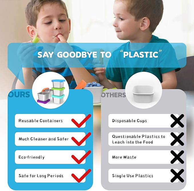 6 Pack 6oz Stainless Steel Snack Containers, Easy Open Leak Proof Stainless Steel Food Storage Containers with Silicone Lids, Small Metal Lunch Box Container for Office, Travel