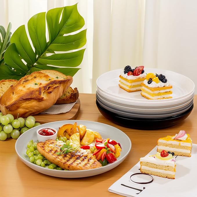 supernal 10" Wheat Straw Dinner Plates Reusable&Durable Plastic Plates,Dishwasher Safe,16-Pack (4 White, 4 Light Gray, 4 Dark Gray, 4 Black), Versatile Tableware for Home and Outdoor