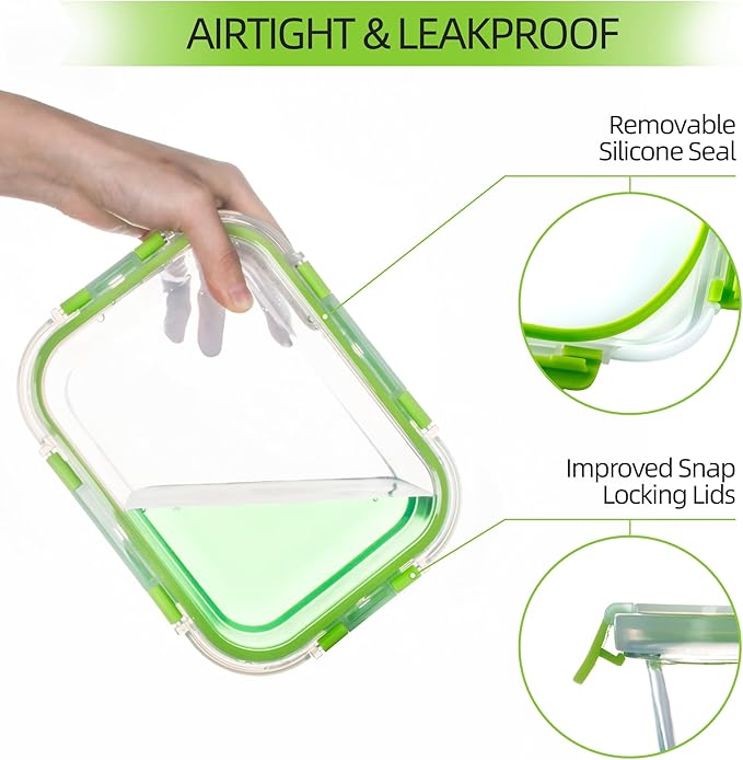 10 Pack Glass Food Storage Containers with Airtight Lids, Ideal for Meal Prep, Lunches - Microwave and Dishwasher Safe, Colorful