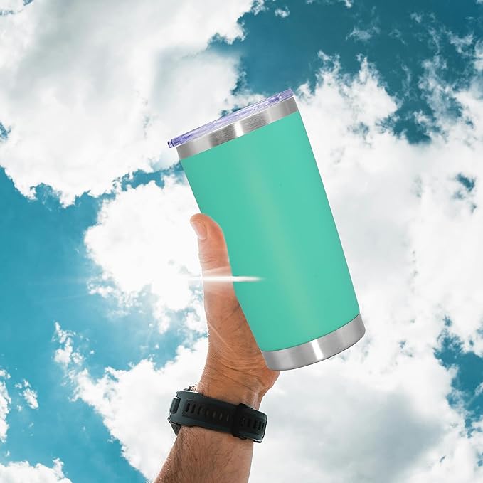 20 oz Tumbler Coffee Tavel Tumblers Bulk with Lid Stainless Steel Double Wall Vacuum Insulated Mug Powder Coated Cups fit Car Cupholder for Hot and Cold - Light Blue, 1Pack