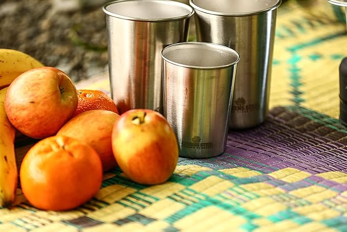 Greens Steel #1 Premium Stainless Steel Cup, 475 ml Pint Cups (4 Pack) Premium Metal Cups - Stackable Durable Cup