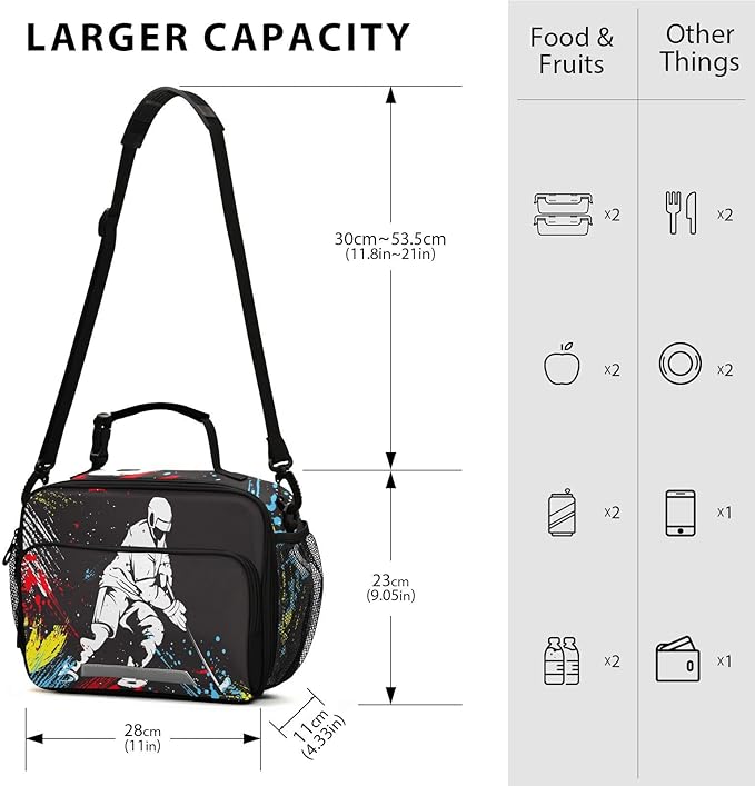 ALAZA Hockey Player Kids Lunch Box Lunchbox Insulated Reusable Meal Container Lunch Bag with Shoulder Strap for School Girls Boys