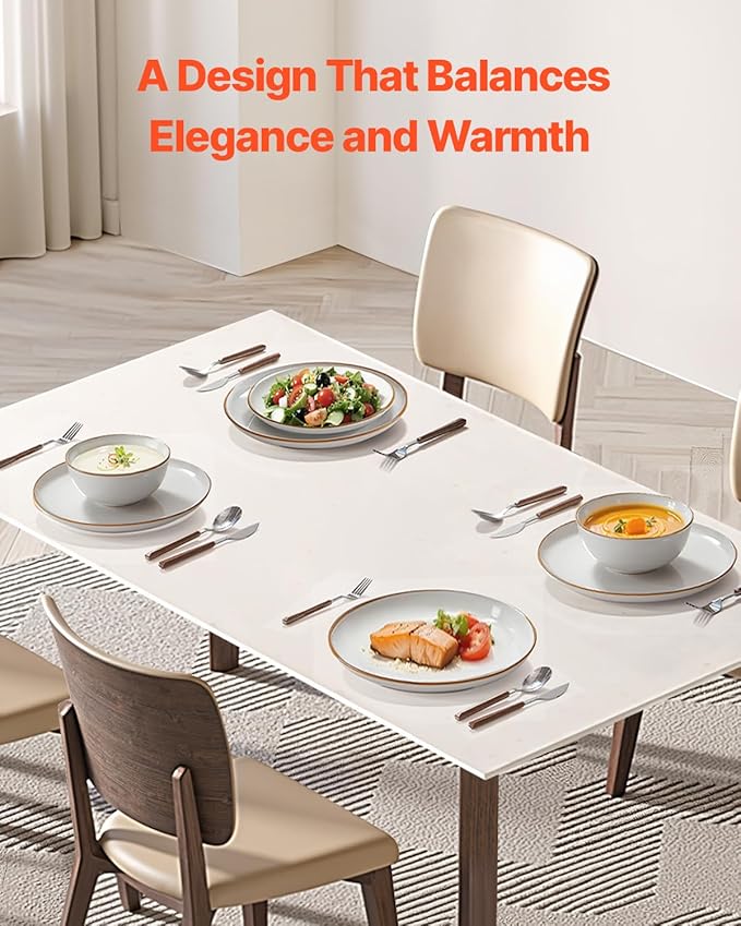 VEVOR Dinnerware Set, Service for 4 (12 PCS), Round Plates and Bowls Sets, Scratch Resistant Ceramic Dinner Ware, Dishwasher and Microwave Suitable Kitchen Dish, for Dessert Salad Soup Pasta, White