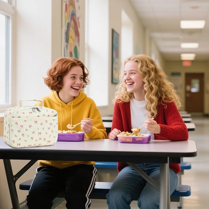 Bluboon Kids Girls Lunch Bag Insulated Lunch Box for school Corduroy Lunch Cooler Organizer School Kids Lunch Tote