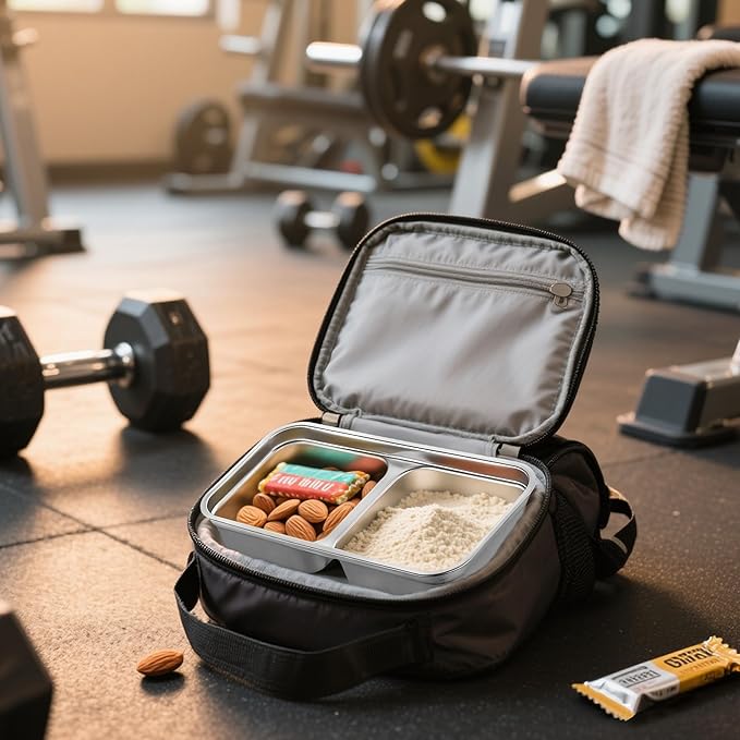 Stainless Steel Snack Containers - Reusable Double Compartment Bento Box with Lids, Leakproof & Dishwasher-Safe Food Storage for Travel, Camping, Takeout