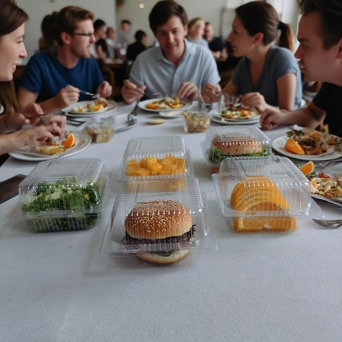 50 Packs clear hinged plastic containers, plastic Cake Slice Container, Square Hinge Food Containers cupcake containers